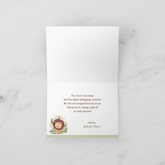 サファリ動物サンキューカードジャングルベビーシャワー サンキューカード (内部)