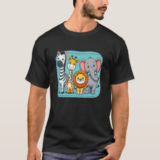 サファリ動物ジャングルの友達お祝いキッズ Tシャツ