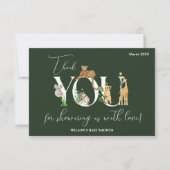 サファリ動物ジャングルグリーンボーイ赤ちゃんシャワー サンキューカード (正面)