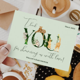 サファリ動物ジャングルグリーンボーイ赤ちゃんシャワー サンキューカード