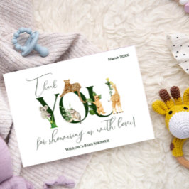 サファリ動物ジャングルグリーンボーイ赤ちゃんシャワー サンキューカード