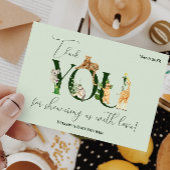 サファリ動物ジャングルグリーンボーイ赤ちゃんシャワー サンキューカード