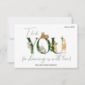 サファリ動物ジャングルグリーンボーイ赤ちゃんシャワー サンキューカード (正面)