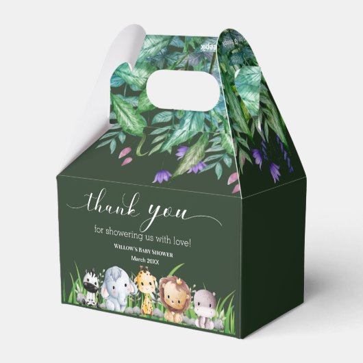 サファリ動物ジャングルグリーンボーイ赤ちゃんシャワー フェイバーボックス (裏面サイド)