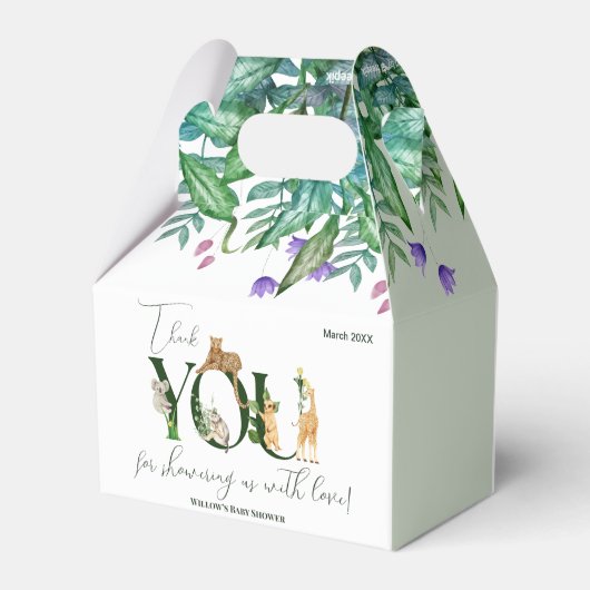 サファリ動物ジャングルグリーンボーイ赤ちゃんシャワー フェイバーボックス (裏面サイド)