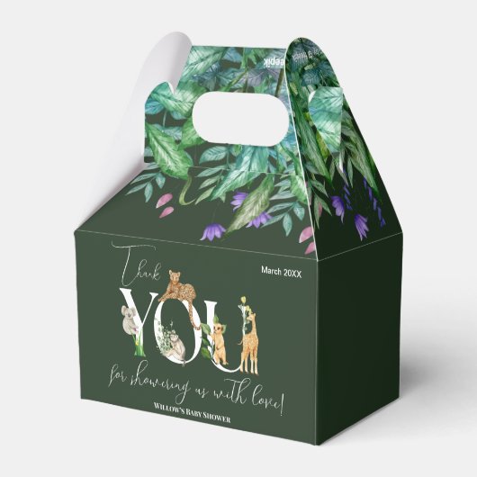 サファリ動物ジャングルグリーンボーイ赤ちゃんシャワー フェイバーボックス (裏面サイド)