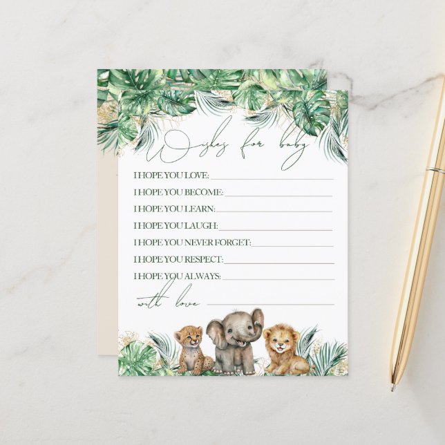 サファリ動物ジャングルグリーン&金ゴールドベビーシャワーゲーム (正面/裏面インサイチュ)