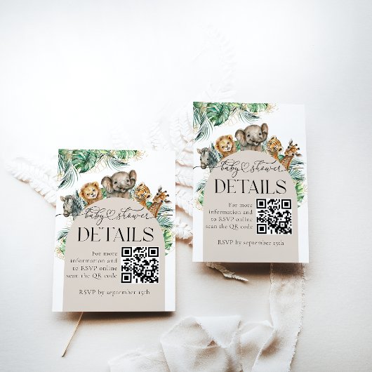 サファリ動物ジャングルベビーシャワー詳細qrcode エンクロージャーカード