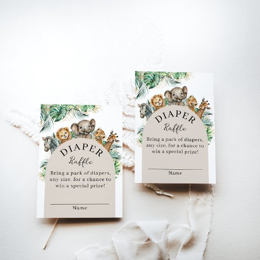 サファリ動物ジャングルベビーモダンシャワーおむつ エンクロージャーカード