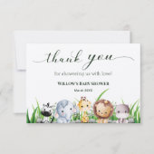 サファリ動物ジャングルホワイトボーイベビーシャワー サンキューカード (正面)
