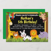 サファリ動物ジャングル動物の誕生日の招待 招待状 (正面/裏面)