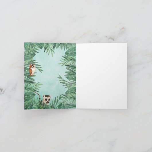 サファリ動物ジャングル子供の誕生日パーティーの写真 サンキューカード (内部)