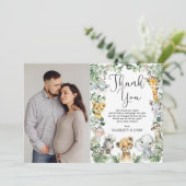 サファリ動物ジャングル緑の赤ちゃんにシャワー写真 サンキューカード (スタンド正面)