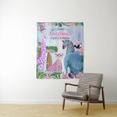 サファリ動物ジャングル誕生日水彩ガール タペストリー (インサイチュ)