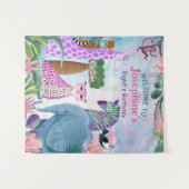 サファリ動物ジャングル誕生日水彩ガール タペストリー (正面(横))