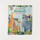 サファリ動物ジャングル誕生日水彩子供 タペストリー (正面)