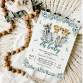 サファリ動物セージ緑の赤ちゃんシャワー 招待状