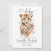 サファリ動物チータフローラママ赤ちゃんシャワー 招待状 (正面)