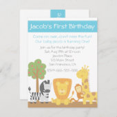 サファリ動物テーマ初の誕生日パーティー 招待状 (正面/裏面)
