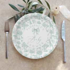 サファリ動物トイレグリーンベビーシャワー ペーパープレート