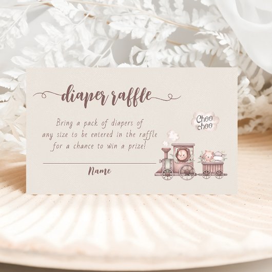 サファリ動物トレインベビーシャワーおむつラッフル エンクロージャーカード