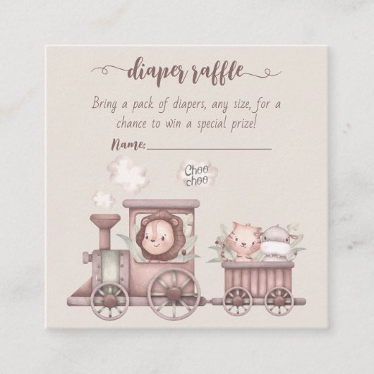 サファリ動物トレインベビーシャワーおむつ エンクロージャーカード (正面)