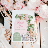サファリ動物トロピカルグリーンピンクベビーガールシャワー サンキューカード