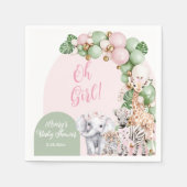 サファリ動物トロピカルグリーンピンクベビーガールシャワー スタンダードカクテルナプキン (正面)