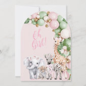 サファリ動物トロピカルグリーンピンクベビーガールシャワー 招待状 (裏面)