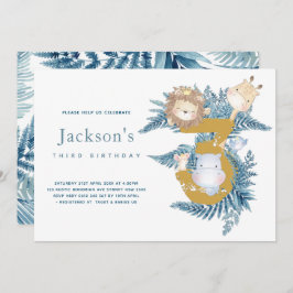 サファリ動物トロピカル3歳の誕生日 招待状