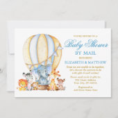 サファリ動物バルーンブルーボウシャワー（郵便） 招待状 (正面)
