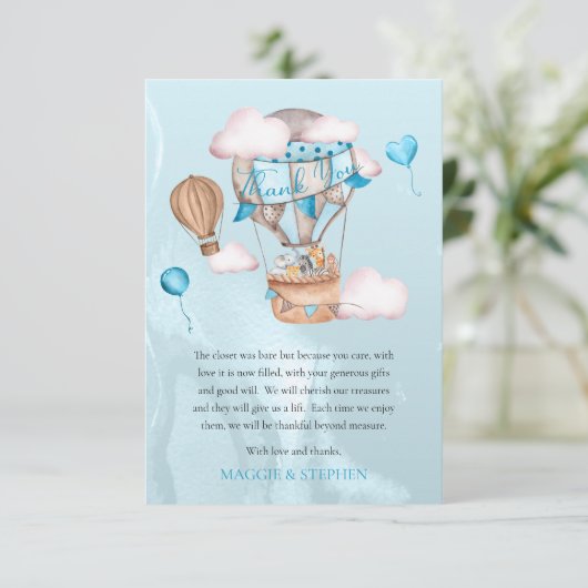 サファリ動物バルーン男の子シャワーありがとう サンキューカード (スタンド正面)