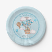 サファリ動物バルーン青い男の子の赤ちゃんシャワー ペーパープレート (正面)