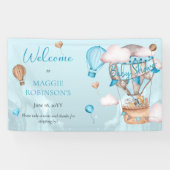 サファリ動物バルーン青い男の子の赤ちゃんシャワー 横断幕 (横)