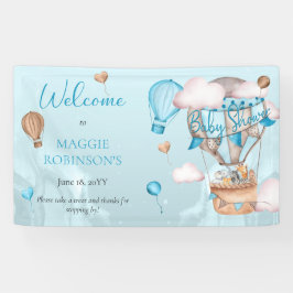 サファリ動物バルーン青い男の子の赤ちゃんシャワー 横断幕