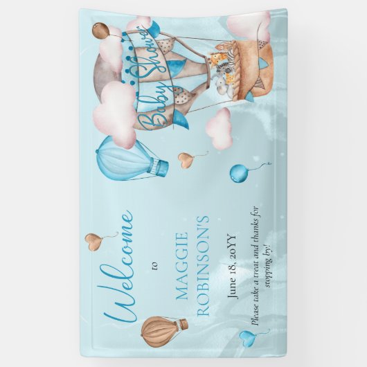 サファリ動物バルーン青い男の子の赤ちゃんシャワー 横断幕 (縦)