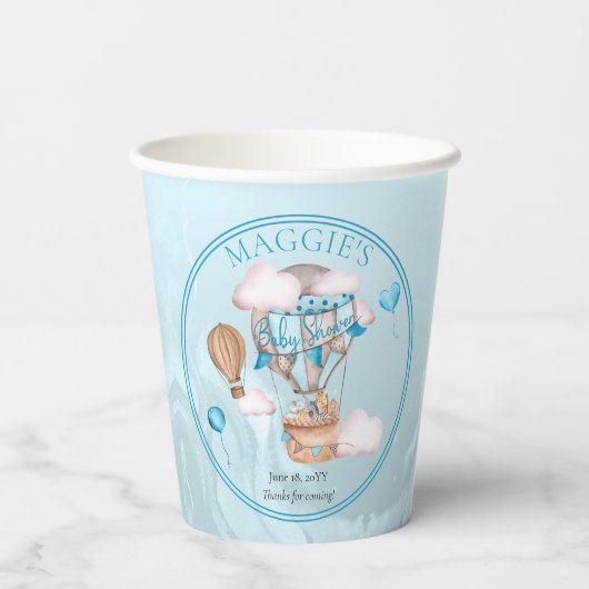 サファリ動物バルーン青い男の子の赤ちゃんシャワー 紙コップ (裏面)