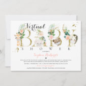 サファリ動物バーチャルベビーシャワー緑の金ゴールド 招待状 (正面)