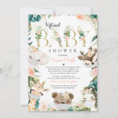 サファリ動物バーチャルベビーシャワー緑の金ゴールド 招待状 (正面)