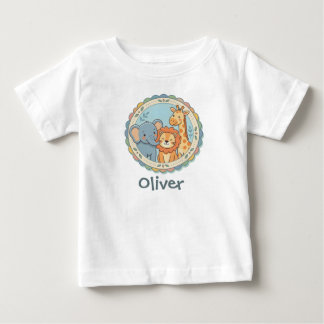 サファリ動物パステル象ライオンキリン ベビーTシャツ