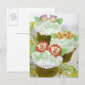 サファリ動物パーティーのカップケーキ ポストカード (正面/裏面)