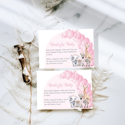 サファリ動物ピンクボホベビーガールシャワーおむつ エンクロージャーカード
