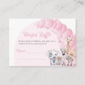 サファリ動物ピンクボホベビーガールシャワーおむつ エンクロージャーカード (正面)