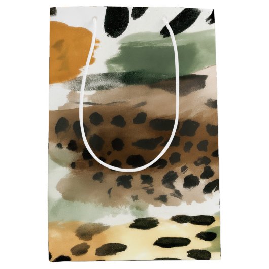 サファリ動物ファープリントアフリカ野生動物パターン ミディアムペーパーバッグ (正面)