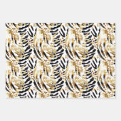 サファリ動物ファープリントパターン金ゴールドと黒 ラッピングペーパーシート (正面2)