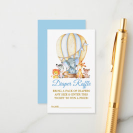 サファリ動物ブルーバルーンおむつラッフルシャワー エンクロージャーカード