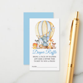 サファリ動物ブルーバルーンシャワーおむつラッフル エンクロージャーカード