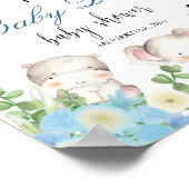 サファリ動物ブルーボーイ赤ちゃんシャワー歓迎ポスター ポスター (角)