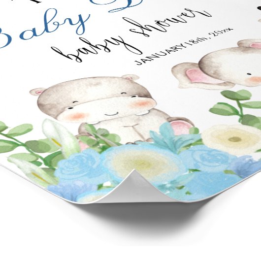 サファリ動物ブルーボーイ赤ちゃんシャワー歓迎ポスター ポスター (角)