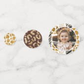 サファリ動物プリントモダン誕生日パーティーの写真 コンフェッティ (正面)